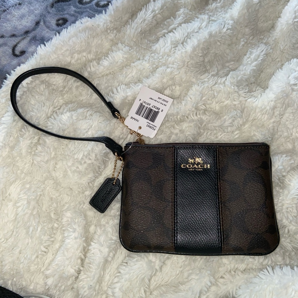 Coach Black and Brown Signature Wristlet
